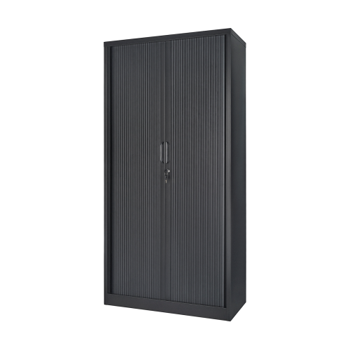 (Black) Tambour Lockable Steel Office Cupboard Cabinet