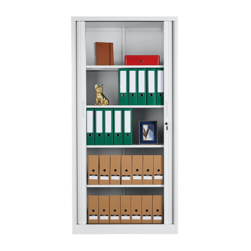(White) Tambour Lockable Steel Office Cupboard Cabinet 2