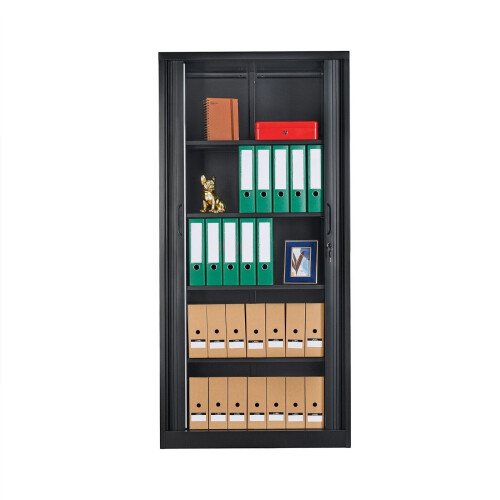 (Black) Tambour Lockable Steel Office Cupboard Cabinet 2
