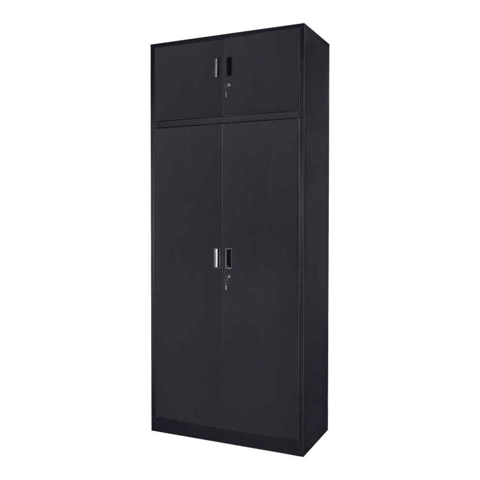 (Black) Extra Tall XL 225cm Metal Office Storage Cabinet