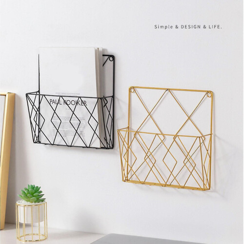 (Black) Magazine Holder Metal Wall Mount Home Space Saving Storage Rack 1