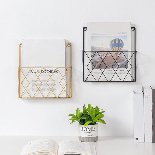 (Black) Magazine Holder Metal Wall Mount Home Space Saving Storage Rack 2