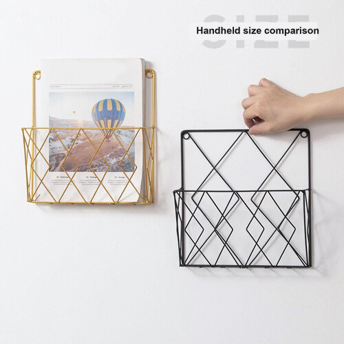 (Black) Magazine Holder Metal Wall Mount Home Space Saving Storage Rack