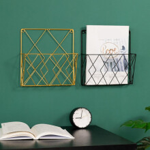 (Gold) Magazine Holder Metal Wall Mount Home Space Saving Storage Rack