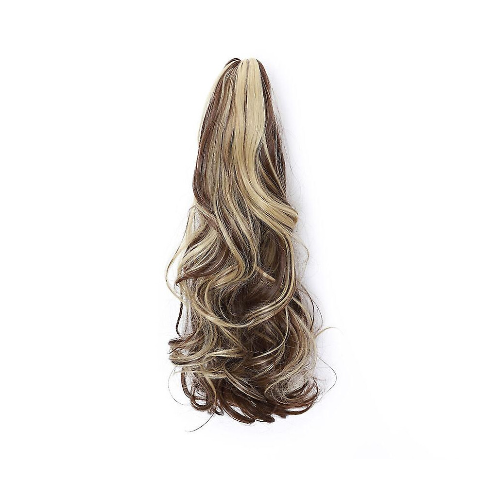 (darkbrown & blond) 18" Long Curly Ponytail Extension Claw Clip On Ponytail For Women