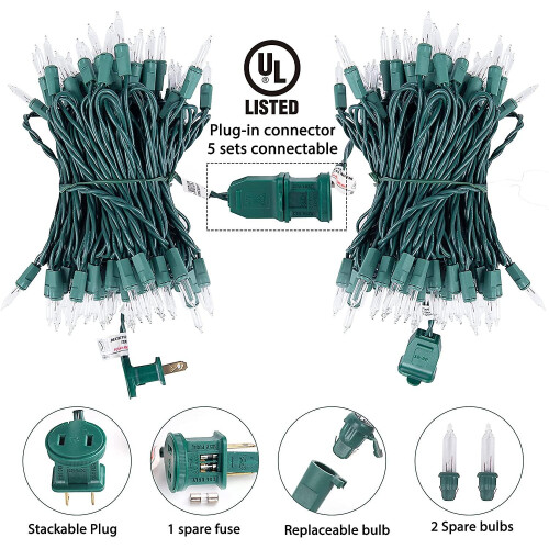 Clear String Lights 100 Count 25 Feet Incandescent Bulb Mini Lights Green Wire 1