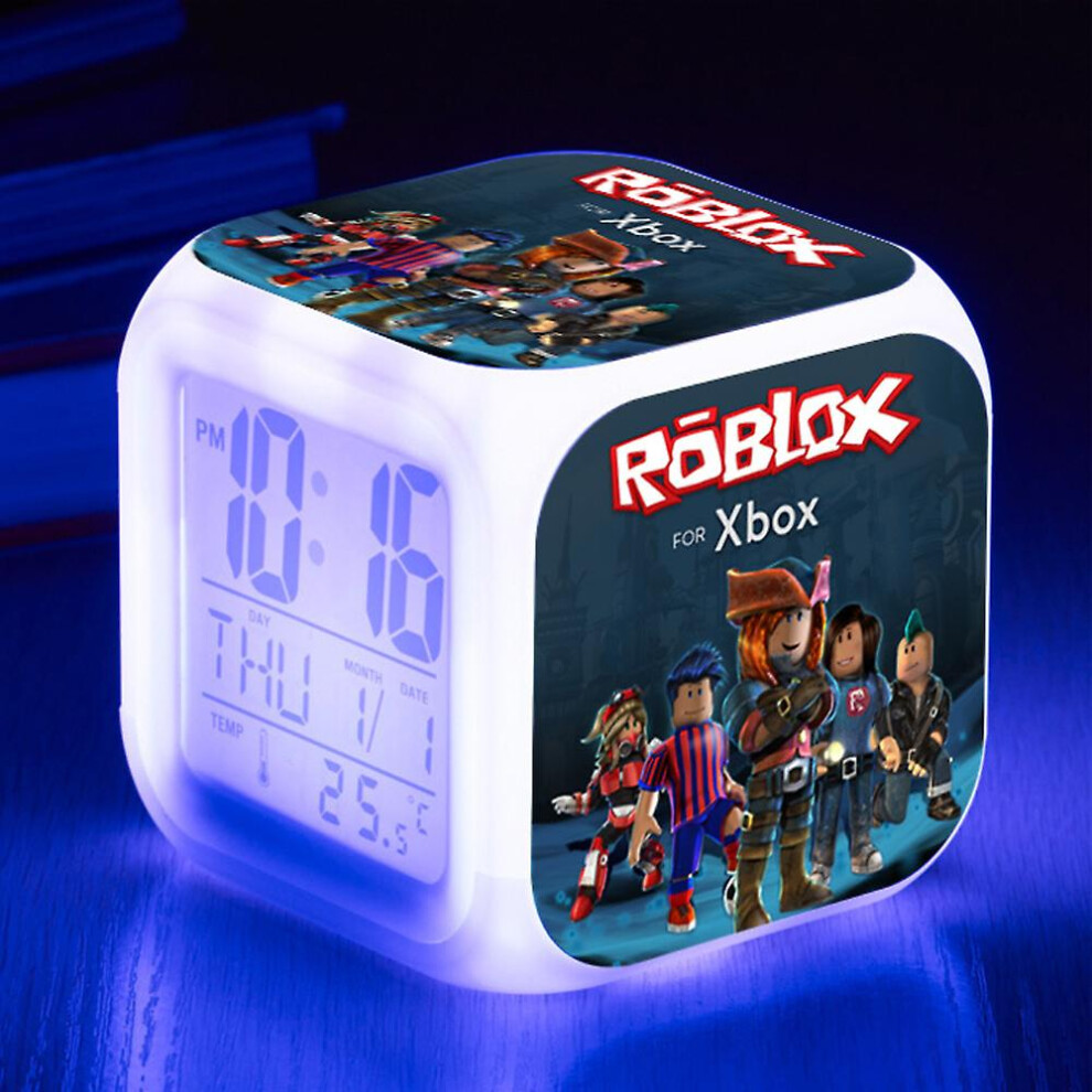(D) Roblox Print Digital Alarm Clock 7 Color Changing Game Night Light Led Display Bedside Clock Home Decor Kids Gifts
