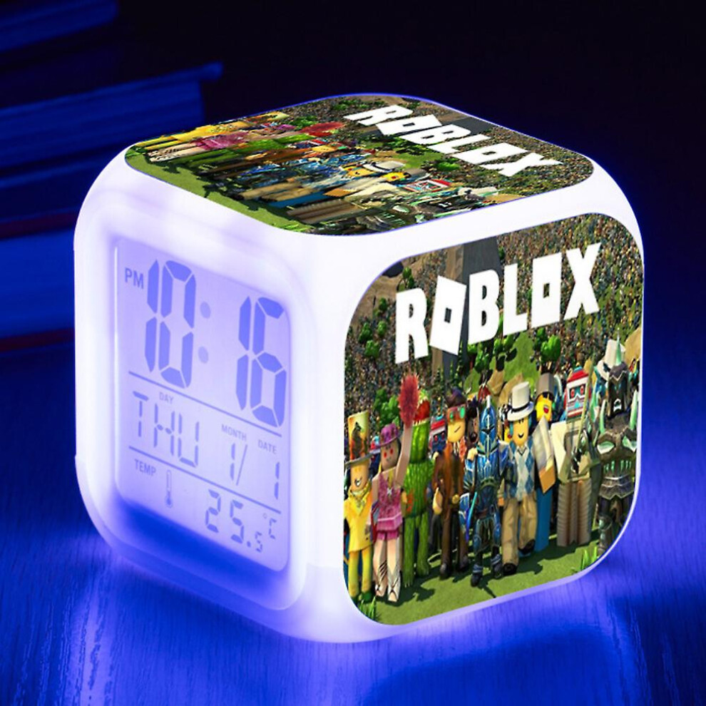 (A) Roblox Print Digital Alarm Clock 7 Color Changing Game Night Light Led Display Bedside Clock Home Decor Kids Gifts-image-OPC-PDX558N-NEW