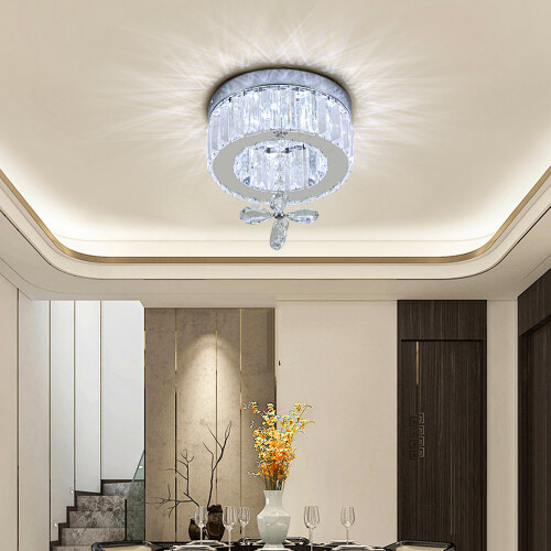 Living And Home Modern Round Crystal Ceiling Light with Crystal Pendant
