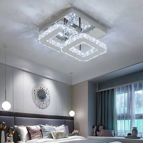 Living And Home Double Tier Square Crystal Ceiling Light