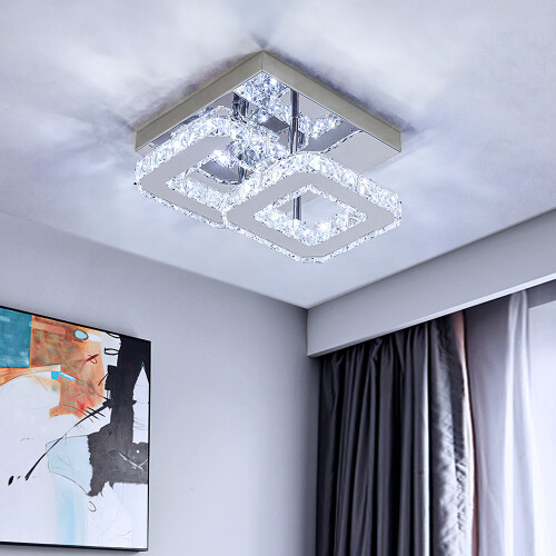 Living And Home Double Tier Square Crystal Ceiling Light 1