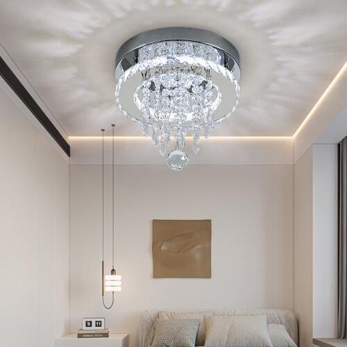 Living And Home Modern Circular Crystal Chandelier Crystal Ceiling Light with Droplets 1
