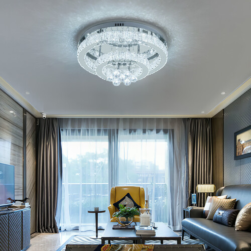 Living And Home Double Tier Round Crystal Ceiling Light 1