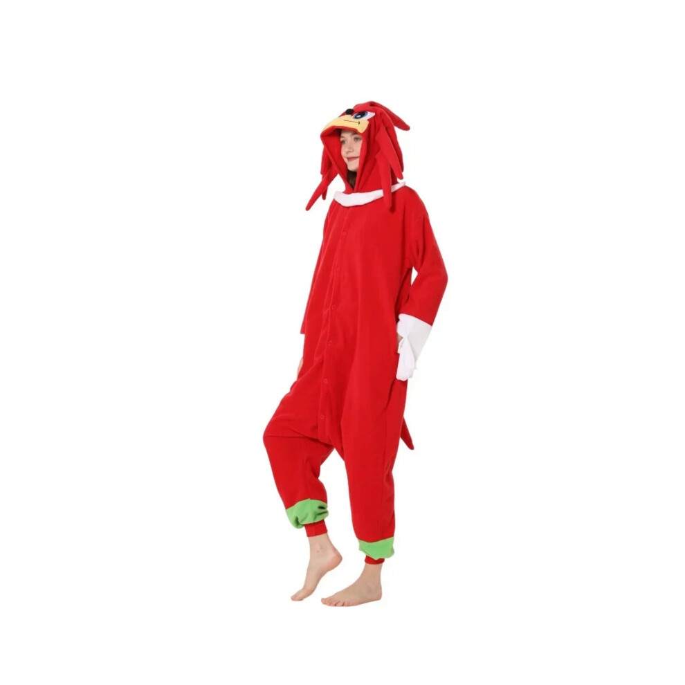(Knuckles the Echidna, L) Anime Cartoon Kigurumi Onesies Pajamas Plush Winter Flannel Adult Kids Pajamas Sleepwear Bathrobe Keep Warm Cosplay Costume