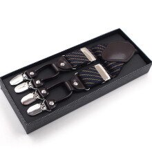 Men Stripe Y-shape Suspender With Non-slip 6 Clips Elastic Adjustable Pant Braces