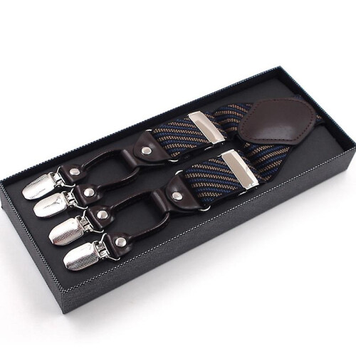 Men Stripe Y-shape Suspender With Non-slip 6 Clips Elastic Adjustable Pant Braces