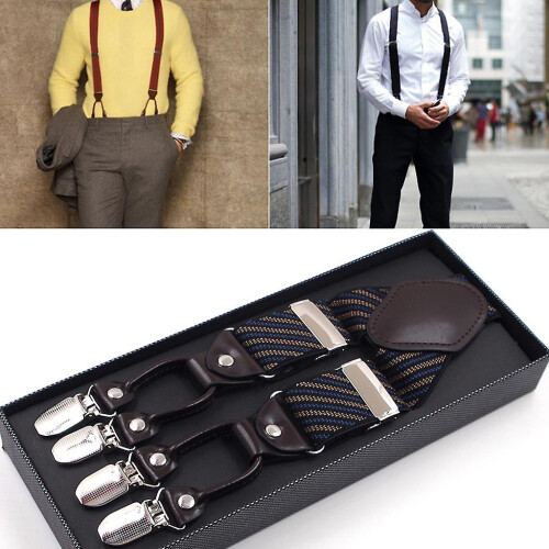 Men Stripe Y-shape Suspender With Non-slip 6 Clips Elastic Adjustable Pant Braces 2