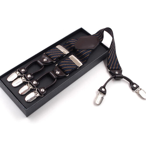 Men Stripe Y-shape Suspender With Non-slip 6 Clips Elastic Adjustable Pant Braces 1