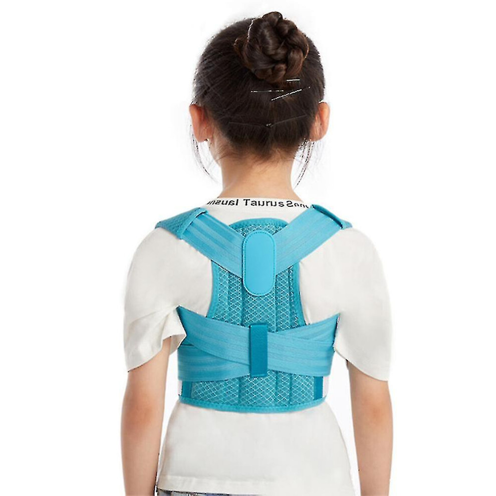 (Blue, L) Adjustable Children Posture Corrector Back Support Belt Kids Orthopedic