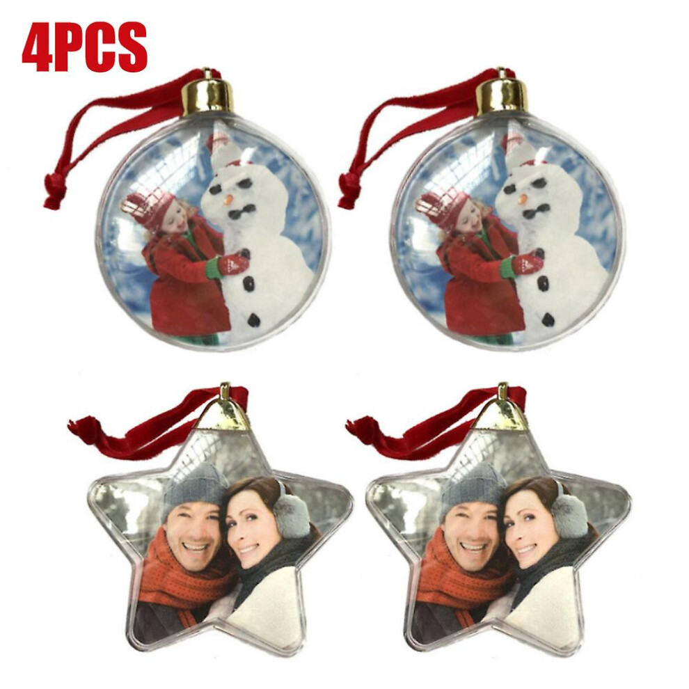 (2pcs Circle And 2pcs Star) Christmas Diy Photo Insert Baubles Festival Hanging Gift Xmas Tree Decor