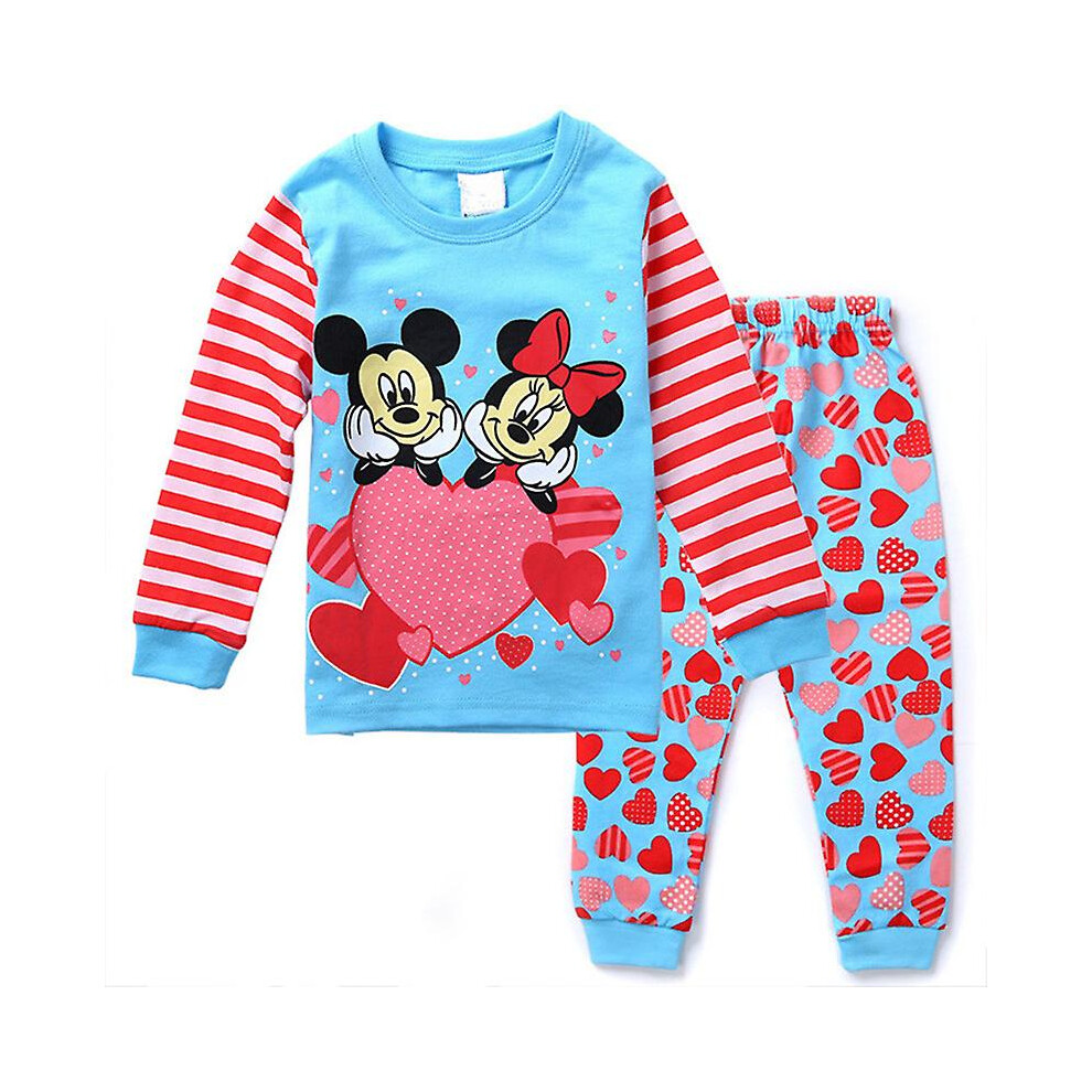 (Blue Minnie Mickey, 1-2 Years) Kids Baby Girls Boys Mickey Minnie Mouse Sleepwear Outfit Pyjamas Set Loungewear Pjs