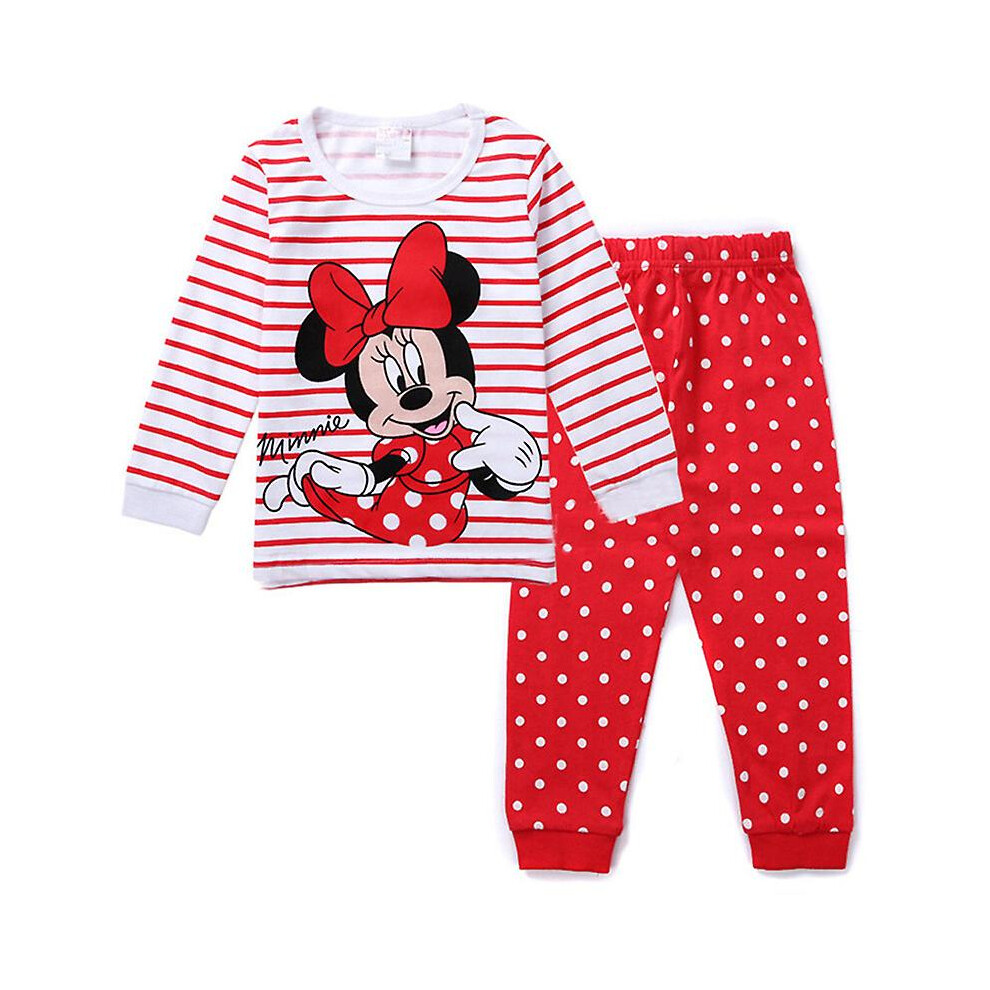 (Red White Striped Minnie, 6-12 Months) Kids Baby Girls Boys Mickey Minnie Mouse Sleepwear Outfit Pyjamas Set Loungewear Pjs