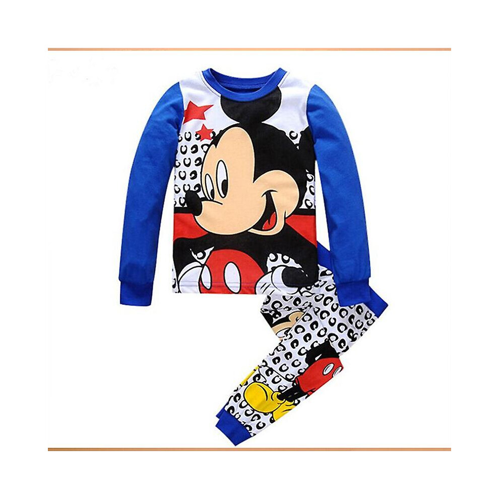 (Blue White Mickey, 1-2 Years) Kids Baby Girls Boys Mickey Minnie Mouse Sleepwear Outfit Pyjamas Set Loungewear Pjs