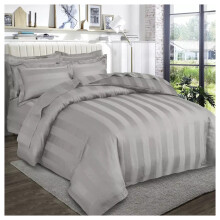 (KING (230 X 220)CM, Silver) Stripe Duvet Cover Reversible Bedding Quilt Set UK