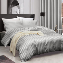 (SUPER KING (260 X 220)CM, Silver) Stripe Duvet Cover Reversible Bedding Quilt Set UK