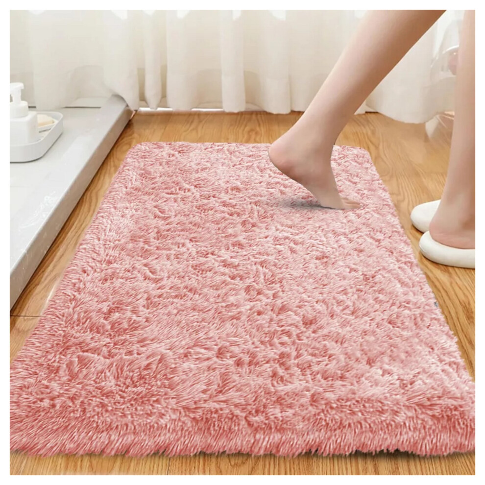 (50x80 cm (1ft 6in x 2ft 6in)- Small Door Mat/Bath Mat) Pink Rugs Floor Area Carpet Living Room Shaggy Rug