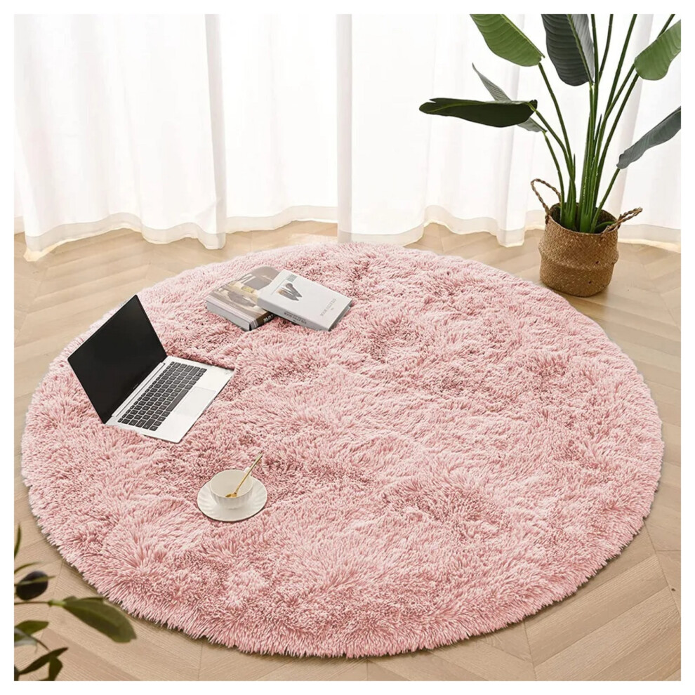 (120x120 cm (4ft x 4ft)- Circle Round Rug/Carpet) Pink Rugs Floor Area Carpet Living Room Shaggy Rug