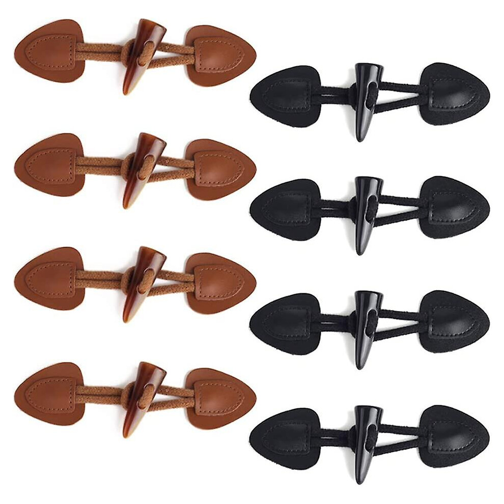 Horn Fastener Buttons 8 Pairs Leather Horn Toggle Buttons Toggle Fastener Pu Leather Sewing Buttons For Diy Clothing Sewing Decoration Accessories(bla