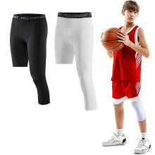 (Black left long, S) Basketball Tights 3/4 Compression Pants For Men