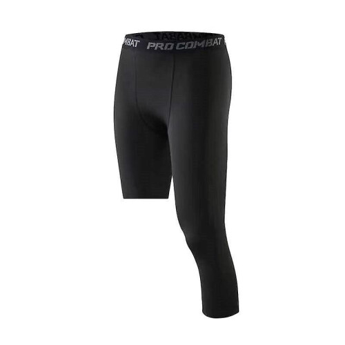 (Black left long, M) Basketball Tights 3/4 Compression Pants For Men 2