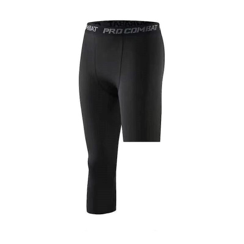 (Black right long, M) Basketball Tights 3/4 Compression Pants For Men 2