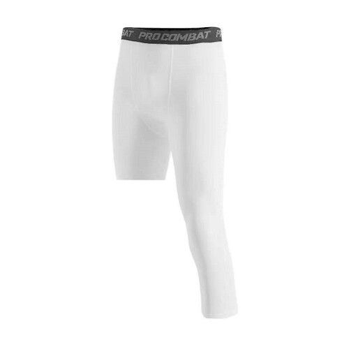 (White left long, S) Basketball Tights 3/4 Compression Pants For Men 2