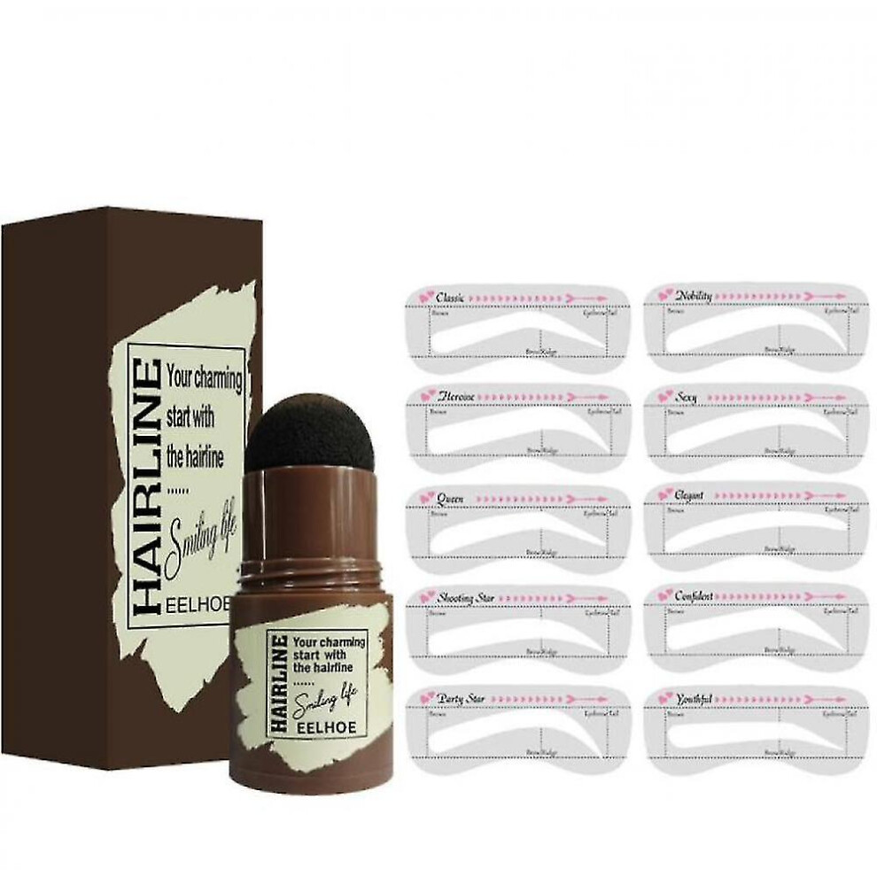 (black) One Step Brow Stamp Shaping Kit, Hairline Trimming Eyebrow Cake, With 10pcs Eyebrow Clip