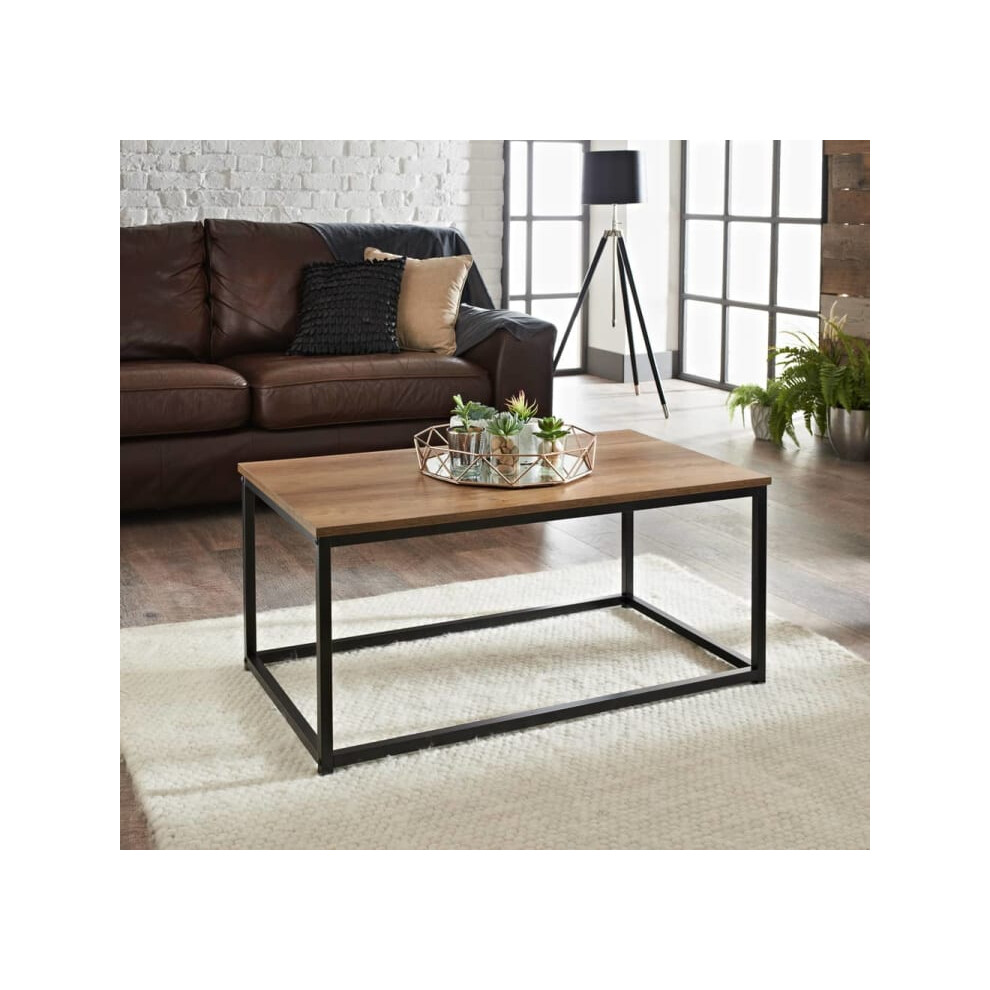 Tromso Coffee Table with dark wood top and black legs W90 x D48 xH40cm