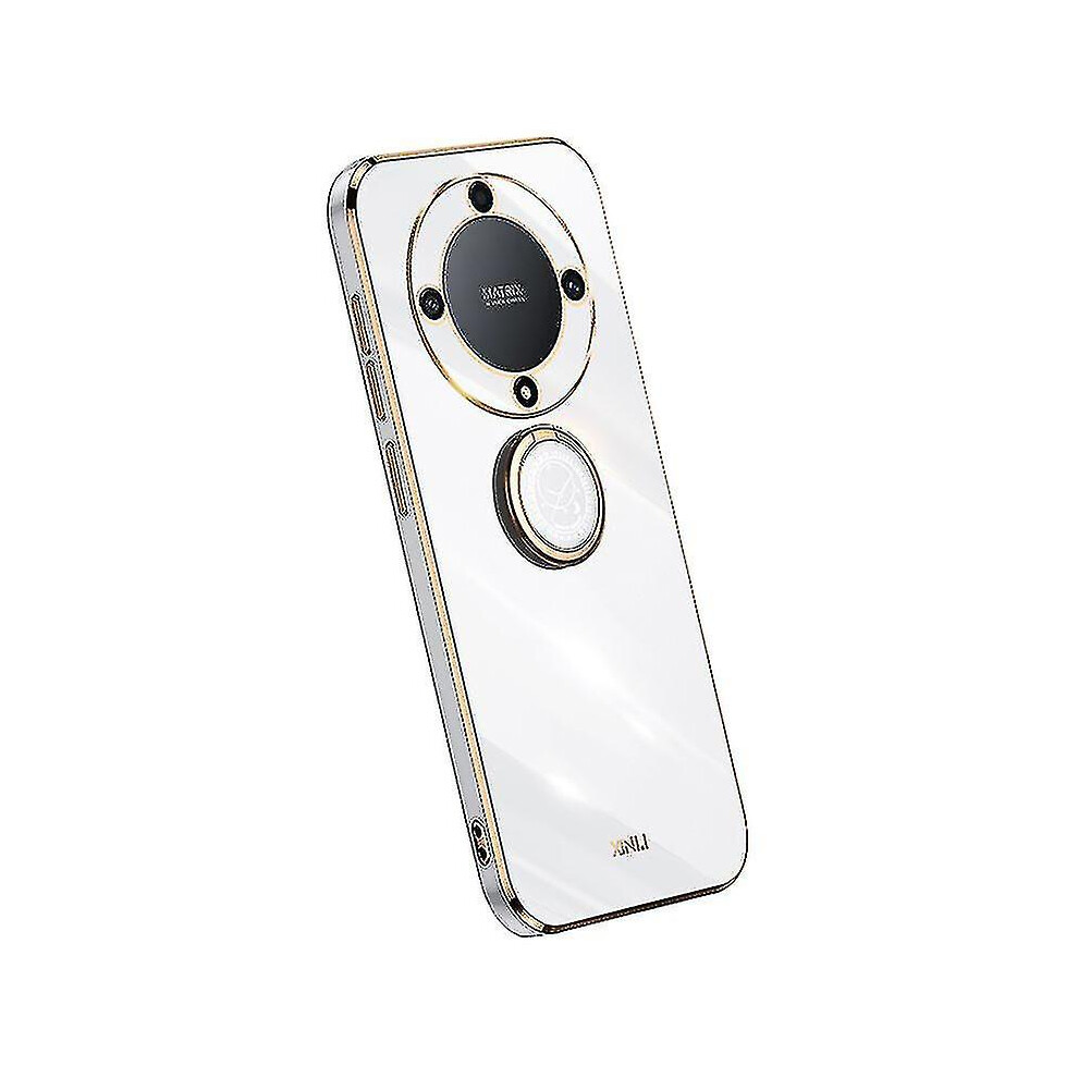 (White) Xinli For Honor Magic 5 Lite 5G / X9a 5G Ring Kickstand Electroplating Phone Case Tpu Phone Cover White 3010291250548