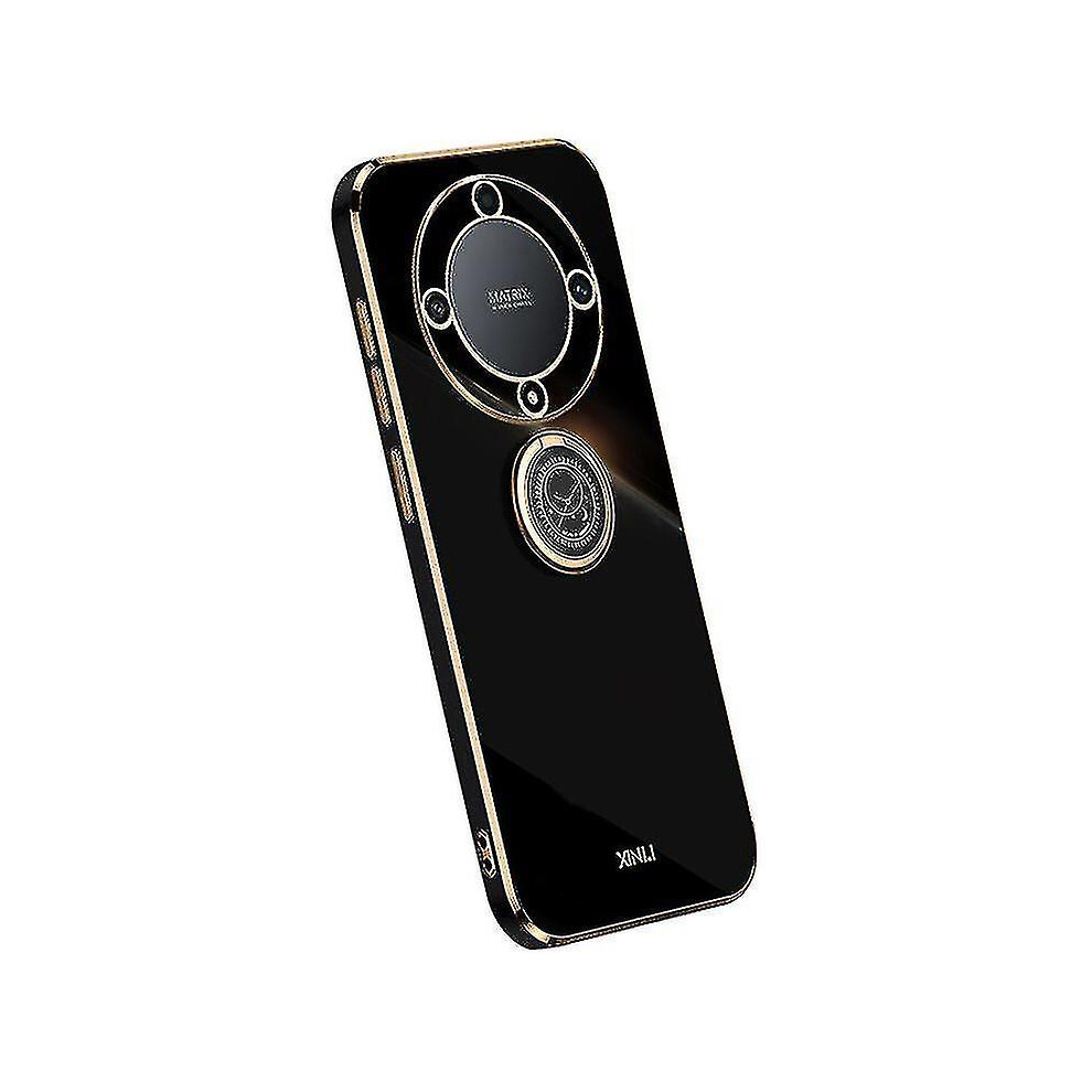 (Black) Xinli For Honor Magic 5 Lite 5G / X9a 5G Ring Kickstand Electroplating Phone Case Tpu Phone Cover Black 3010291250579