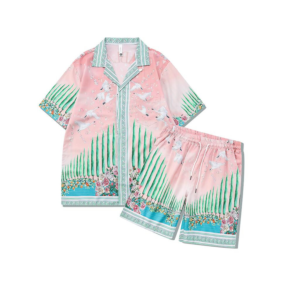 (6, M) 2023ss Casablanca Beach Coconut Tree Gradient Men Women Short Set T Shrt Hawaii Beach  Suit Hip Hop Shirt Shorts Couple Suit Y2k