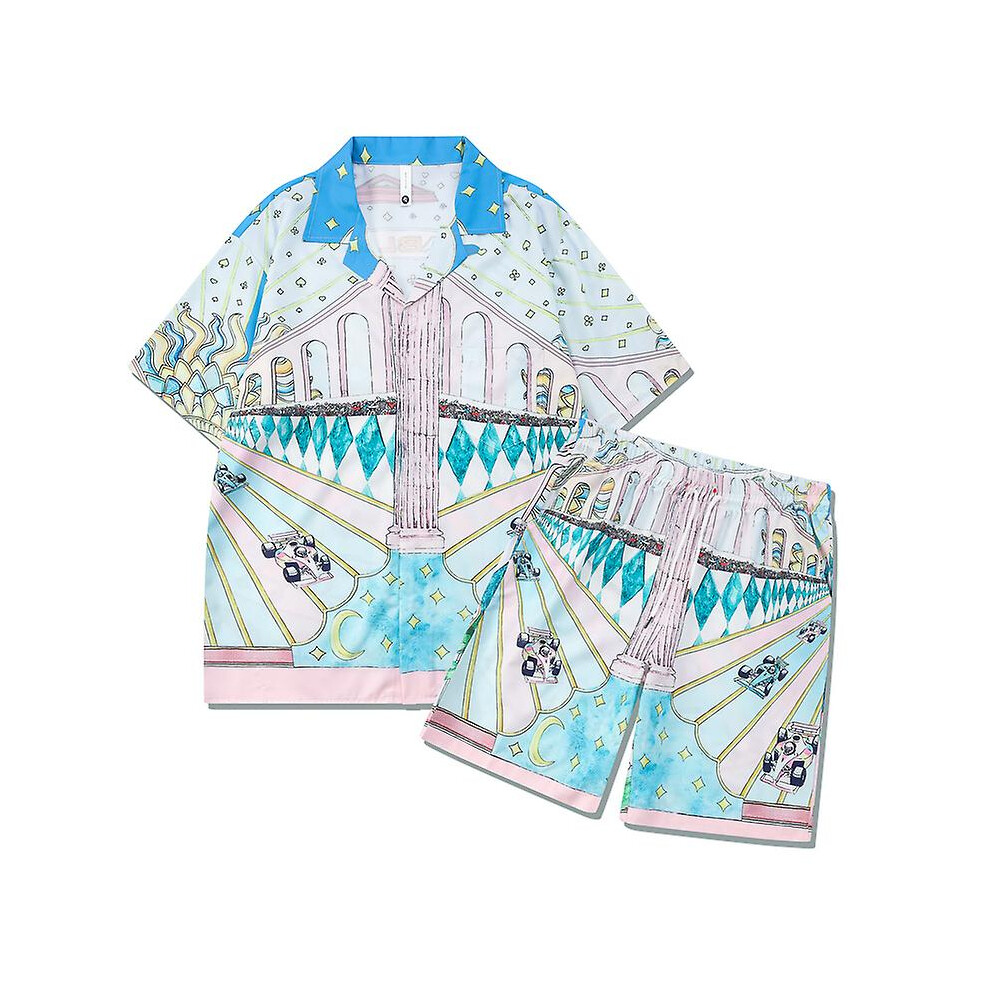 (10, M) 2023ss Casablanca Beach Coconut Tree Gradient Men Women Short Set T Shrt Hawaii Beach  Suit Hip Hop Shirt Shorts Couple Suit Y2k