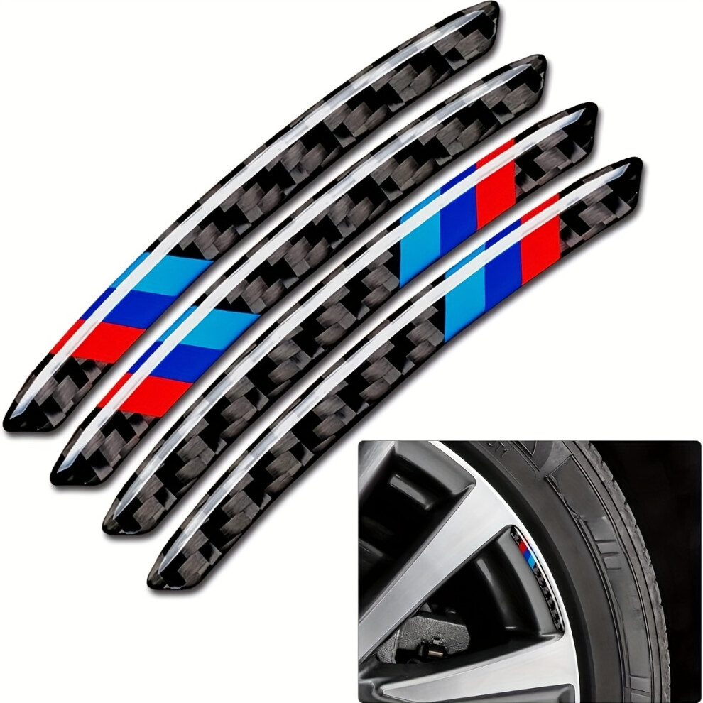 (Blue) 4PCS Carbon Fiber Wheel Center Emblems, Universal Stickers, Carbon Fiber Wheel Protection M For BMW