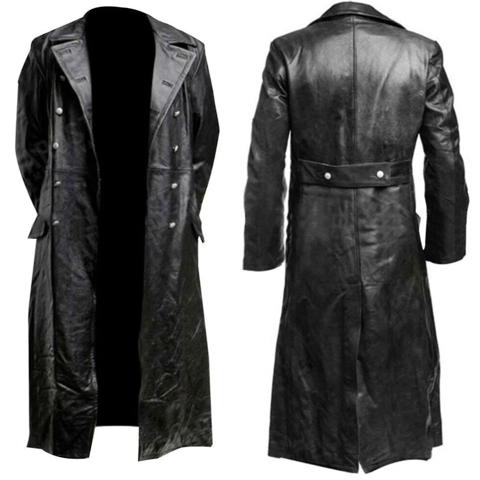 (Black, M) German Classic Officer Ww2 Military Uniform Black Leather Trench Coat