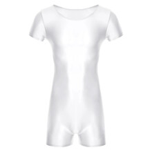 (XL, White) Men's Bodysuits Glossy Short Sleeve Bodysuit Jumpsuit For Sport Running Yoga Gymnastics Leotard Unitard Workout Dancewear