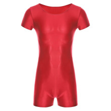 (XL, Burgundy) Men's Bodysuits Glossy Short Sleeve Bodysuit Jumpsuit For Sport Running Yoga Gymnastics Leotard Unitard Workout Dancewear