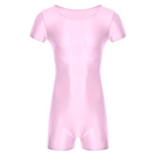 (XL, Pink) Men's Bodysuits Glossy Short Sleeve Bodysuit Jumpsuit For Sport Running Yoga Gymnastics Leotard Unitard Workout Dancewear
