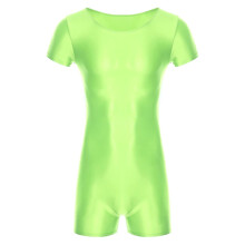 (XL, Fluorescent Green) Men's Bodysuits Glossy Short Sleeve Bodysuit Jumpsuit For Sport Running Yoga Gymnastics Leotard Unitard Workout Dancewear