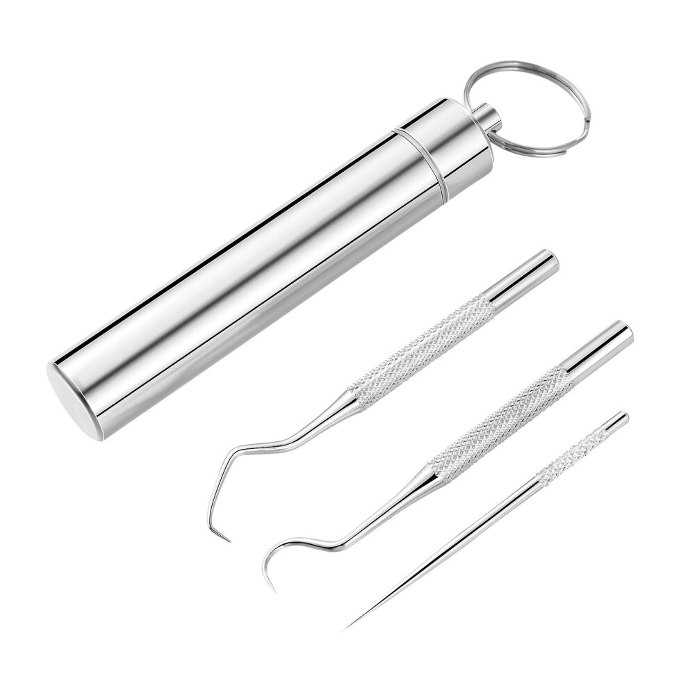 Milisten Stainless Steel Toothpicks Kit 3 Pack Teeth Cleaning Tools Stainless Steel Set Consists Of 1 Straight Toothpick And 2 Elbow Toothpicks