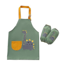 Dinosaur Kids Apron with Pockets & 2 Sleeves - Adjustable Neck Strap, Waterproof Cooking & Painting Apron for Boys & Girls (Ages 6-9), 54x48cm